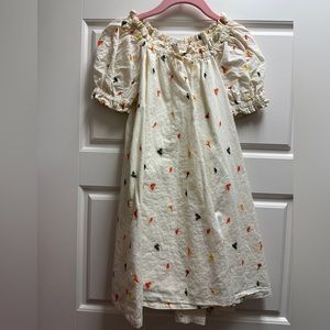 dip Cream Kids Dress with Orange, Yellow & Black Floral Accents